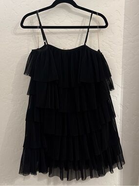 Listicle Black Tiered Ruffle Spaghetti Strap Dress